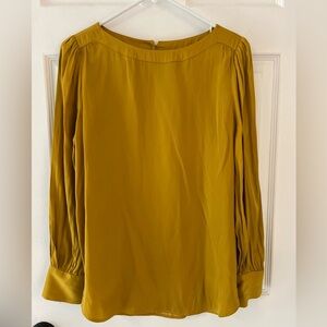 LOFT Gold Mustard Satin Long Sleeve Blouse